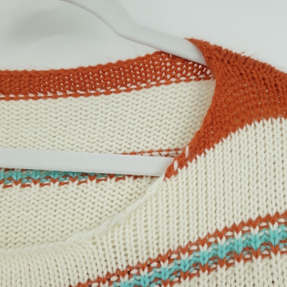 Boutique Scoop Neck Sweater Striped Aqua Orange and Cream Women's Small - Picture 4 of 9